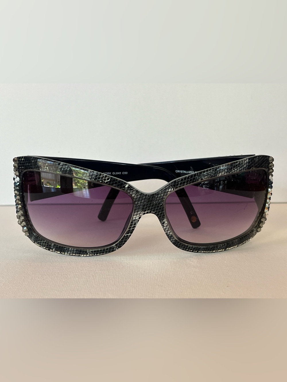 Jimmy Crystal GL840 C50 Swarovski Butterfly Oversized Sunglasses Black - Picture 4 of 8